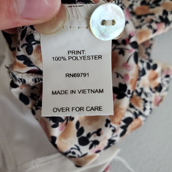 Fig & Flower Womens Silky Floral Long Sleeve Smocked Waist Dress XL S Slit Neck - Picture 5 of 12